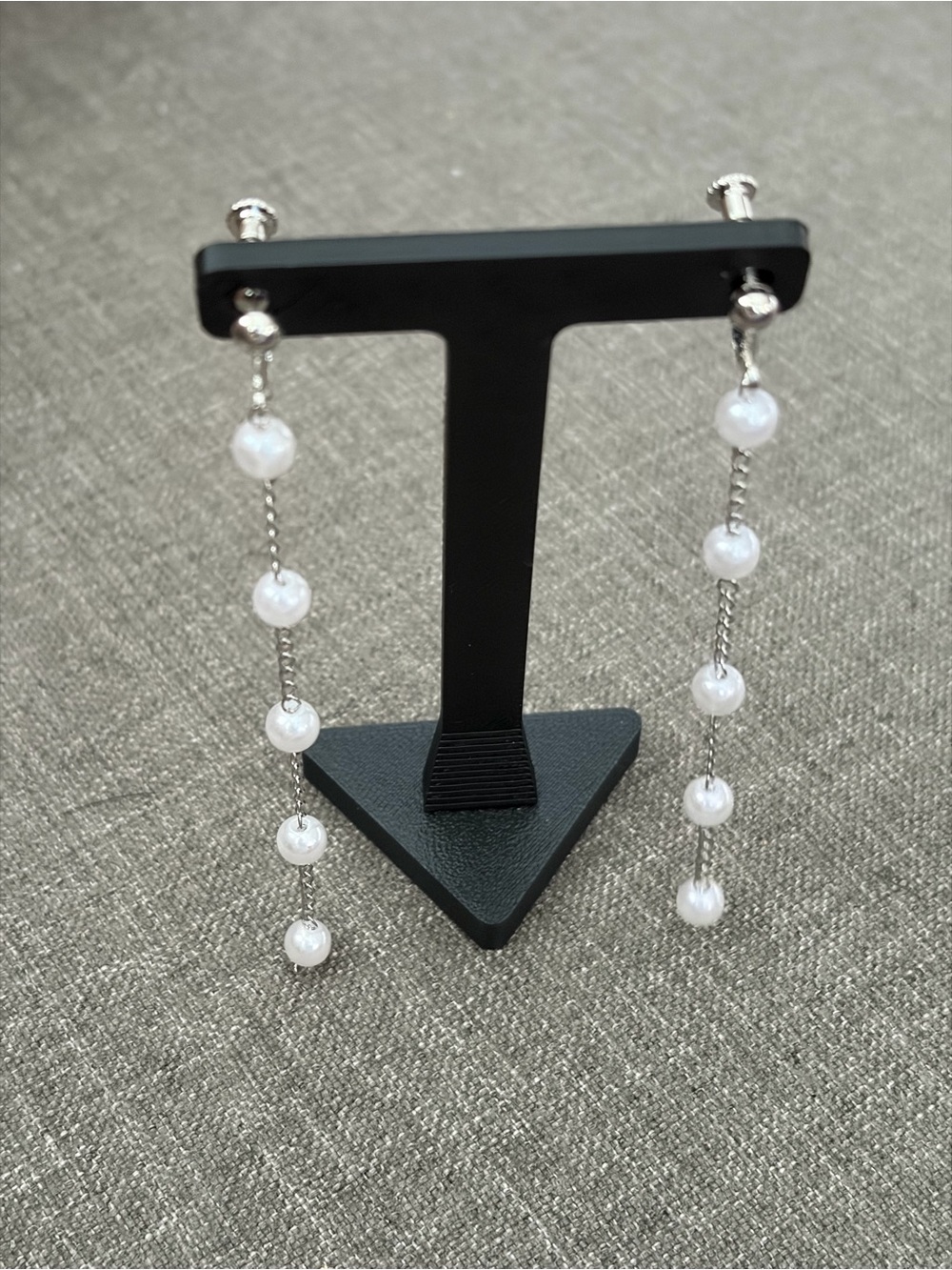 Silver-Tone Faux Pearl Linear Drop Screw-Back Earrings